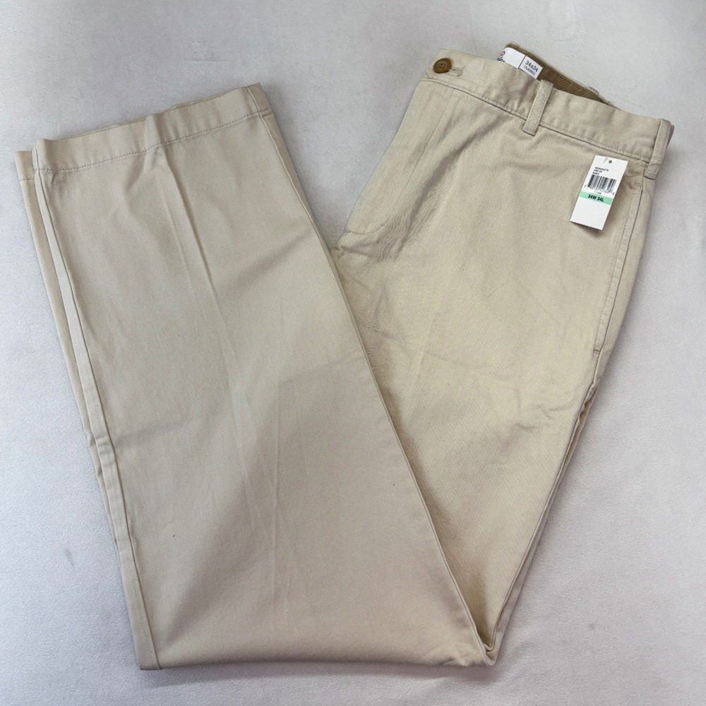IZOD Saltwater Chino Pants Mens 34x34 Stone Beige Classic Fit Flat Front NWT